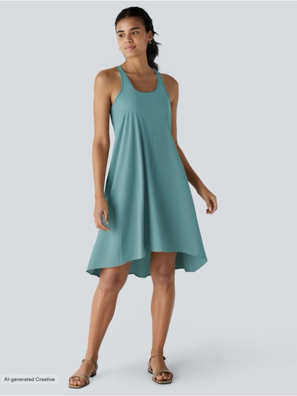 NWT Halara Breezeful RacerPocket High/Low Flowy Midi Dress in Stone Blue
